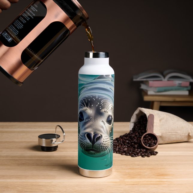 Cute Seal Sticking Head out of Water  Water Bottle (Coffee)