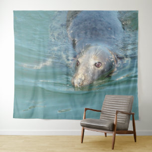 Cute Seal Swimming n the Ocean Wall Art Tapestry