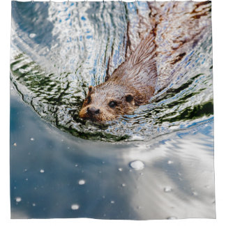 CUTE SEAL SWIMMING SHOWER CURTAIN