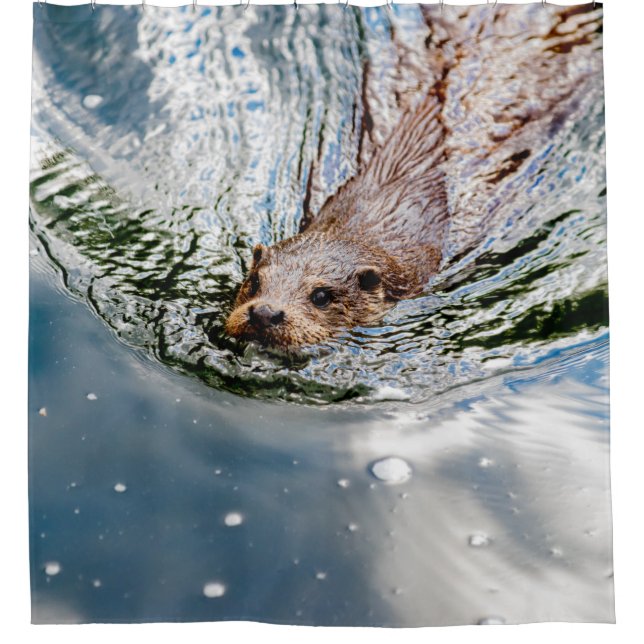CUTE SEAL SWIMMING SHOWER CURTAIN (Front)