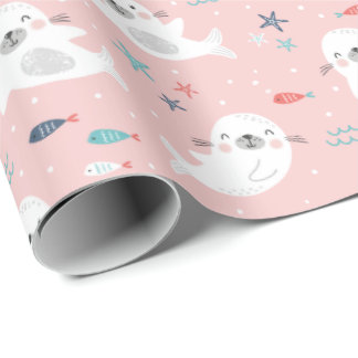 Cute Seals on light pink Wrapping Paper