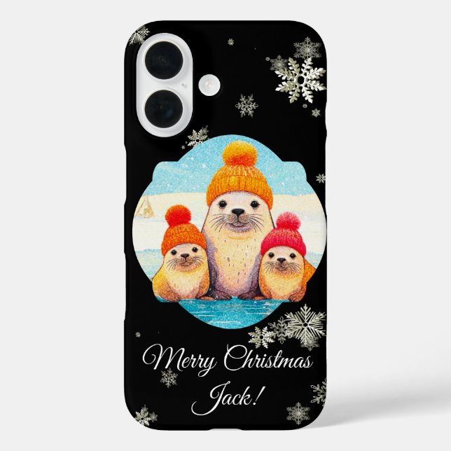 Cute seals with knitted hat Christmas illustration Case-Mate iPhone Case (Back)