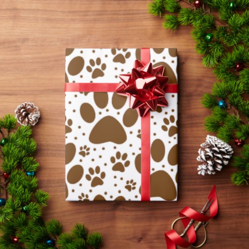 Cute Seamless Brown Paw Print Holiday  Wrapping Paper