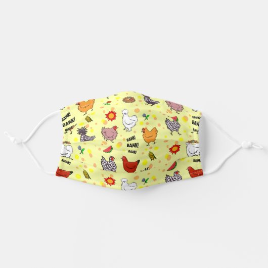 cute seamless chicken pattern cartoon adult cloth face mask (Front, Unfolded)