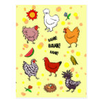 Cute Seamless Chickens Pattern Cartoon Postcard