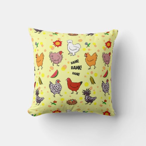Cute seamless chickens pattern cartoon throw pillow