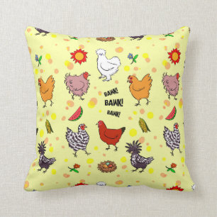 Cute seamless chickens pattern cartoon throw pillow