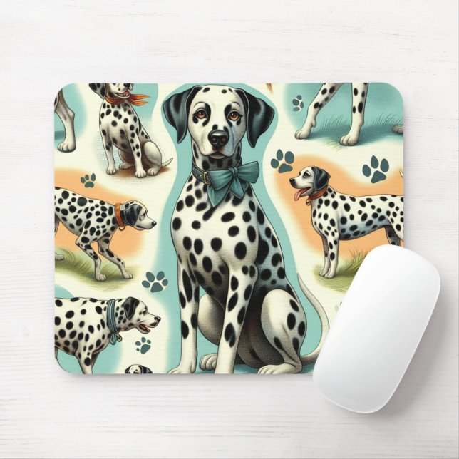 Cute Seamless Dalmatian Mouse Pad (With Mouse)
