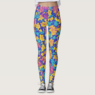 Cute Seamless Floral LulaRoe Pink Yellow Purple Leggings