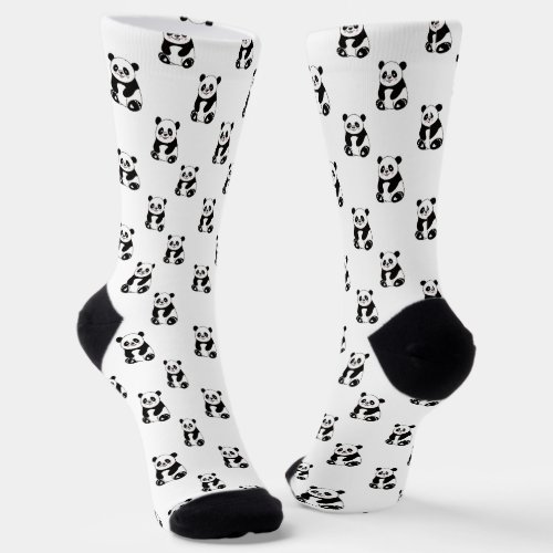 Cute seamless panda  Black and white Socks