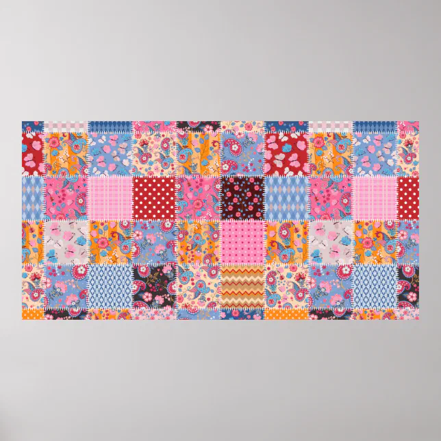Patchwork Poster Design Cute seamless patchwork pattern poster | Zazzle
