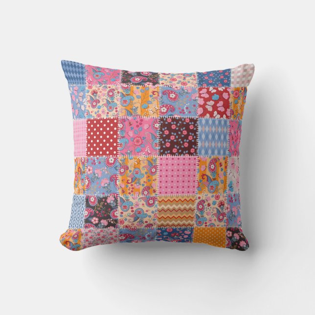 Cute seamless patchwork pattern throw pillow (Front)