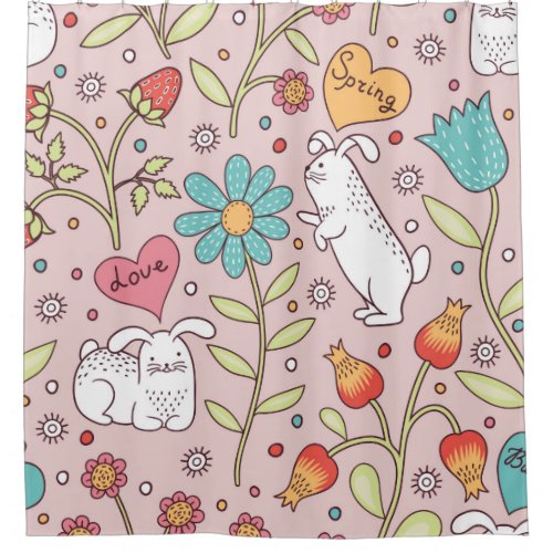 Cute seamless pattern with bunnies shower curtain