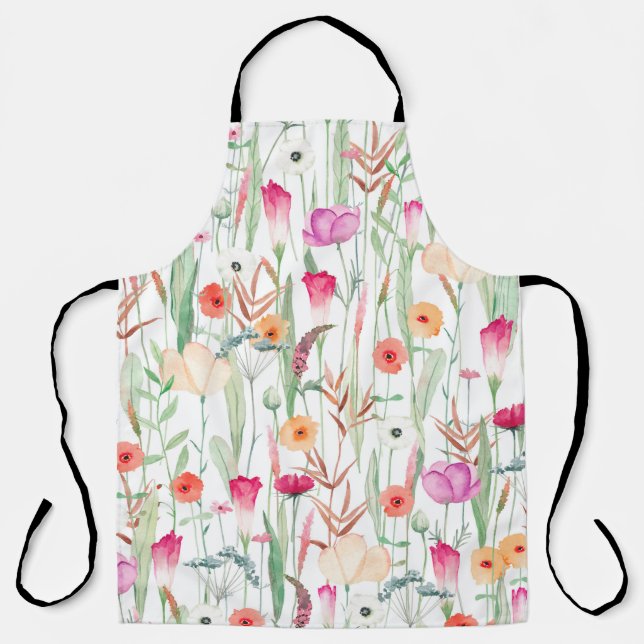 Cute seamless pattern with different wild flowers. apron (Front)