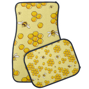 Cute seamless pattern with flying bees. Vintage il Car Floor Mat