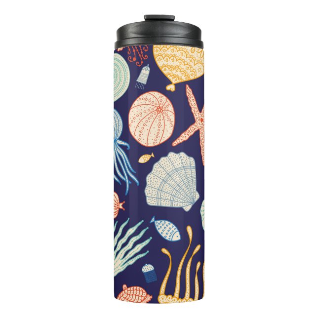 Cute seamless pattern with jellyfish, shells, fish thermal tumbler (Front)