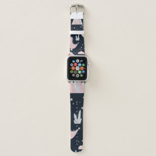 Cute seamless pattern with pink dinosaurs on a dar apple watch band