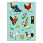 Cute Seamless Roosters Pattern Cartoon Greeting Card