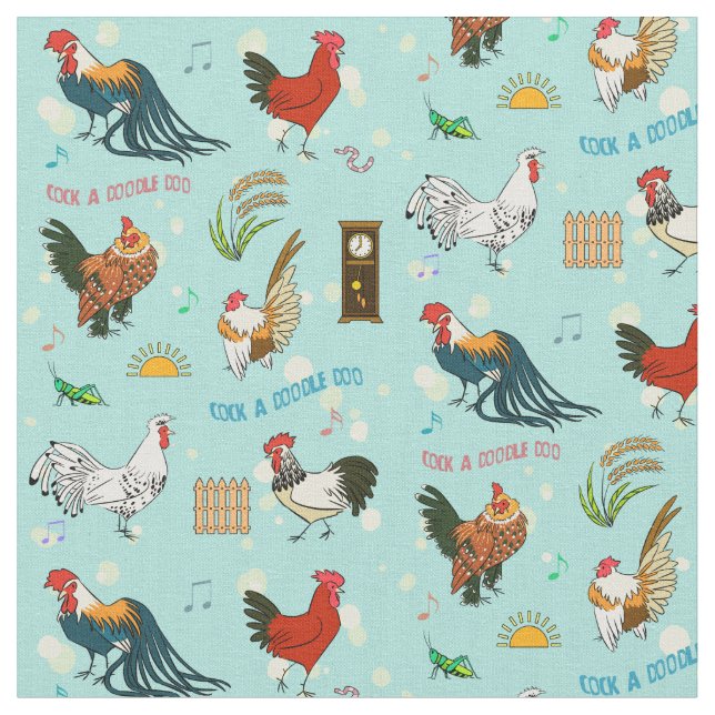 Cute seamless roosters pattern cartoon fabric (Close Up)