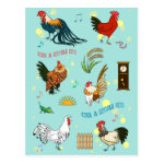 Cute Seamless Roosters Pattern Cartoon Postcard