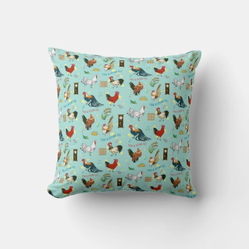 Cute seamless roosters pattern cartoon throw pillow