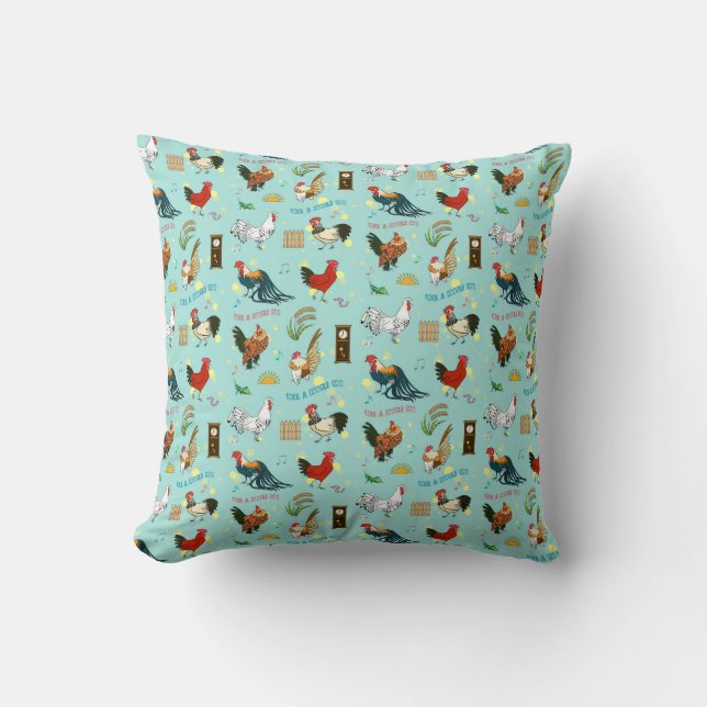 Cute seamless roosters pattern cartoon throw pillow (Front)