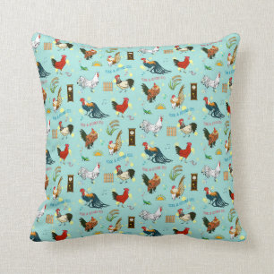 Cute seamless roosters pattern cartoon throw pillow