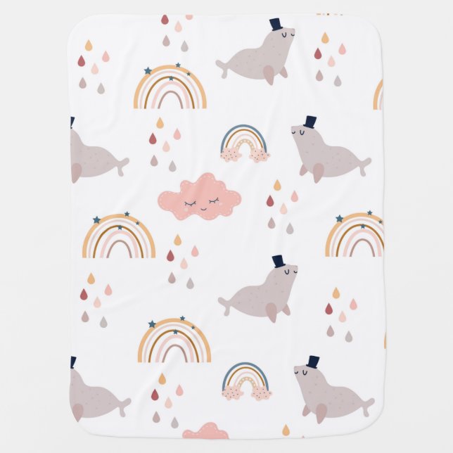 Cute Seamless Sea Lions Baby Blanket (Front)