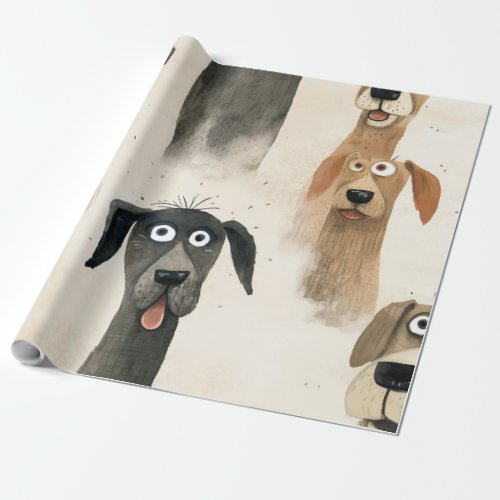 Cute Seamless Surpised Puppy Dogs Holiday Wrapping Paper