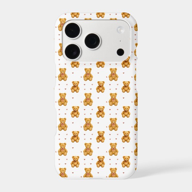 Cute Seamless Teddy Bear and Hearts Pattern iPhone Case (Back)