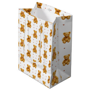 Cute Seamless Teddy Bear and Hearts Pattern Medium Gift Bag