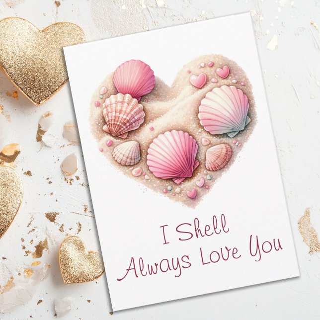 Cute Seashell Heart Beach Love Valentine's Day Holiday Card (Beach Lovers Seashells and Sand Heart Valentine's Day Card)