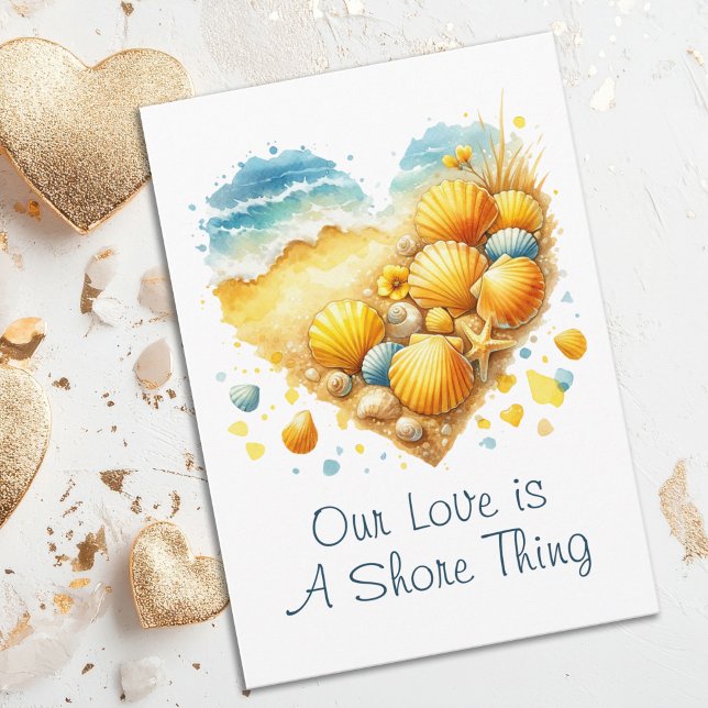 Cute Seashell Heart Beach Love Valentine's Day Holiday Card (Beach Sweethearts Shore Line and Seashells Summer Beach Valentine's Day Card)