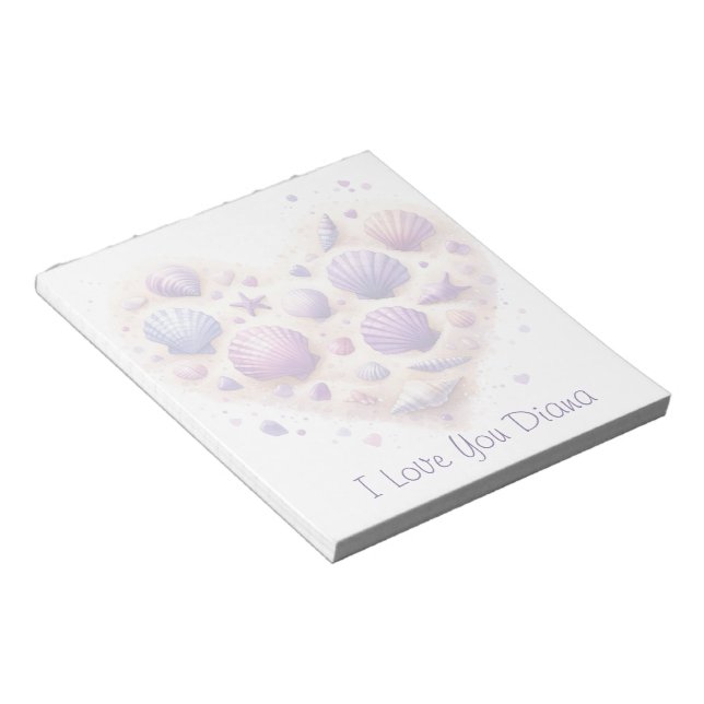 Cute Seashell Heart Beach Love Valentine's Day Notepad (Angled)