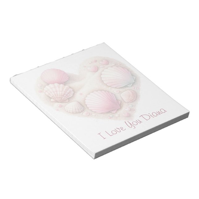Cute Seashell Heart Beach Love Valentine's Day Notepad (Angled)