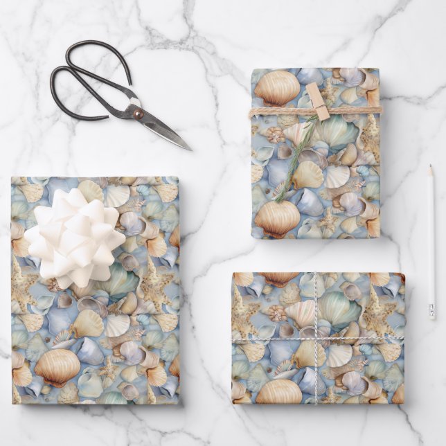 cute seashell party tiled pattern wrapping paper sheets (Front)