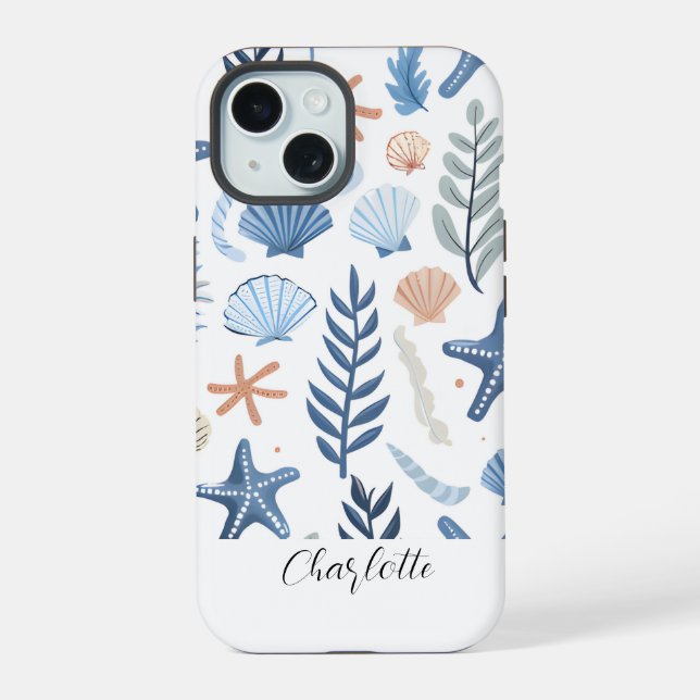 Cute Seashell Starfish Personalized Name Iphone Case (Back)