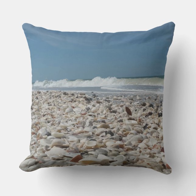 Cute Seashells on the Beach Photo Print Outdoor Pillow (Front)