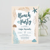 Cute Seashells palm leaf beach party Sweet 16 Invitation (Standing Front)