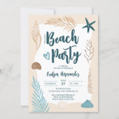 Cute Seashells palm leaf beach party Sweet 16 Invitation (Front)