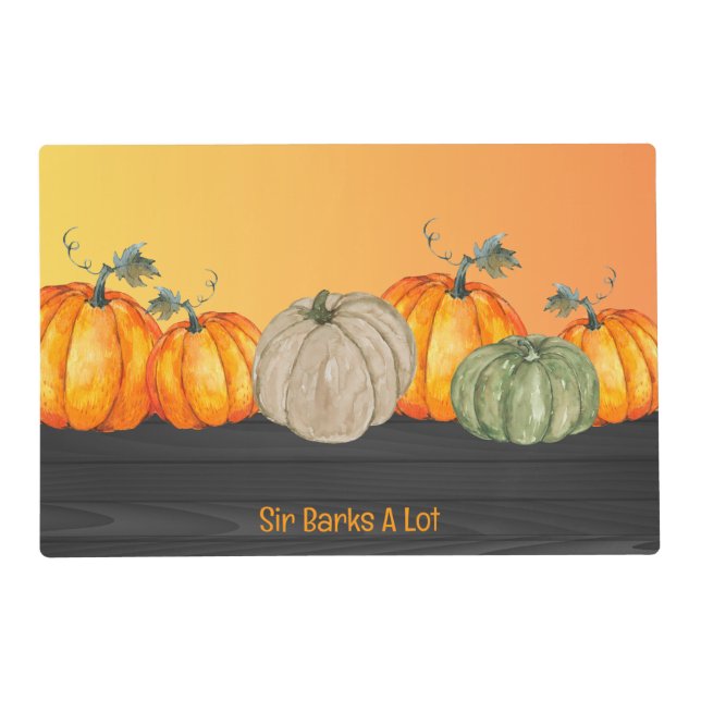 Cute Seasonal Fall Personalized Pet Name Feeding Placemat (Front)