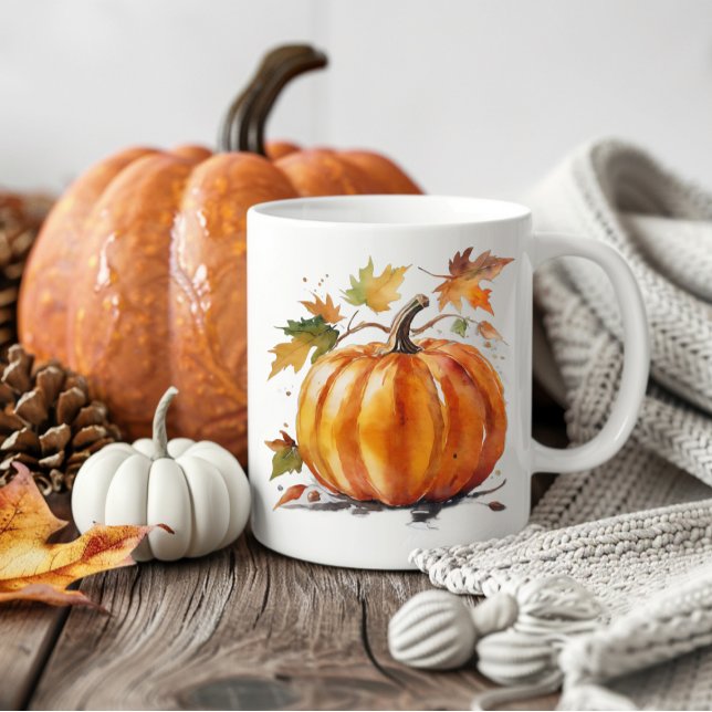 Cute Seasonal Fall Pumpkin Watercolor Autumn Coffee Mug (Creator Uploaded)