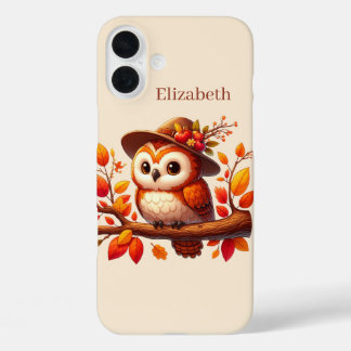 Cute Seasonal owl add name iPhone 16 Plus Case
