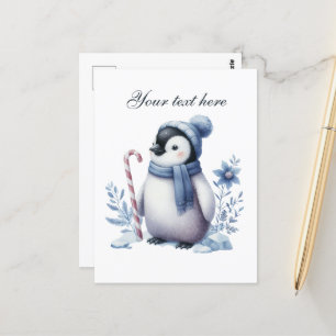 Cute Seasonal Winter penguin lovers add name Postcard