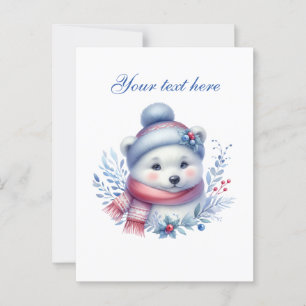 Cute Seasonal Winter polar bear add text  Postcard