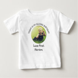 Cute Second Bday Name Round Photo Birthday Party Baby T-Shirt