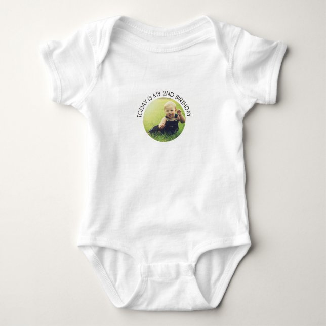 Cute Second Birthday Toddler Party Custom Photo Baby Bodysuit (Front)
