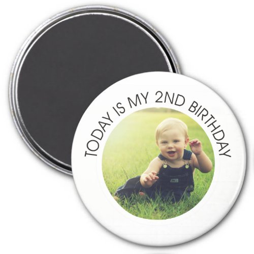 Cute Second Birthday Toddler Party Round Photo Magnet