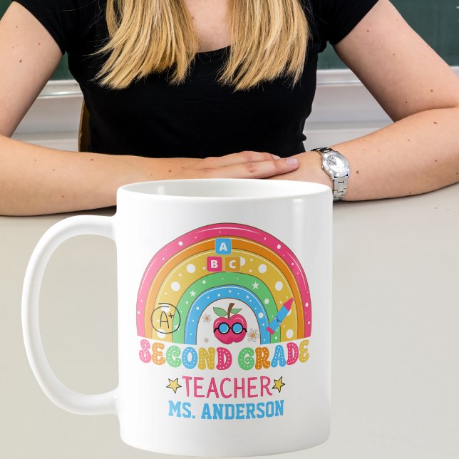 Cute Second Grade Teacher Personalized Colorful Coffee Mug (Creator Uploaded)
