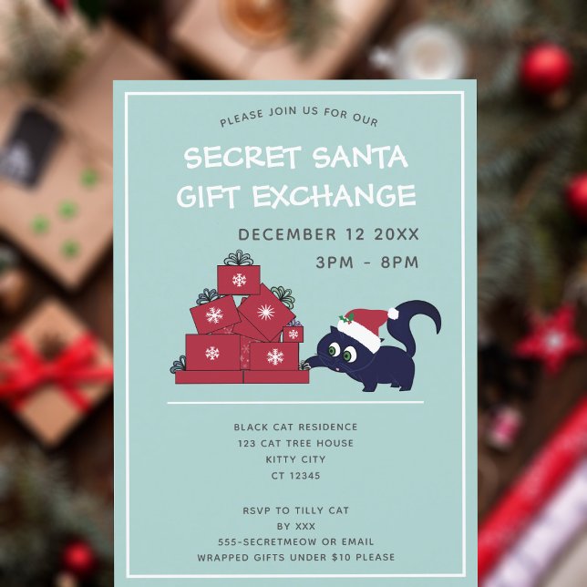 Cute Secret Santa Christmas Gift Exchange Invitation (Purrfect invitation to send to your cat themed secret Santa gift exchange (I would never swap cats))
